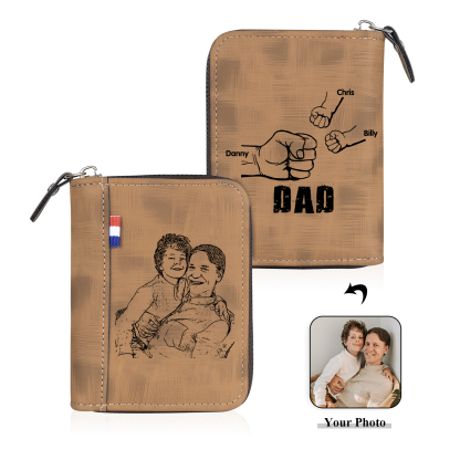 3 Names - Personalized Photo Text Custom Leather Men's Wallet Custom Name Zipper Wallet for Dad