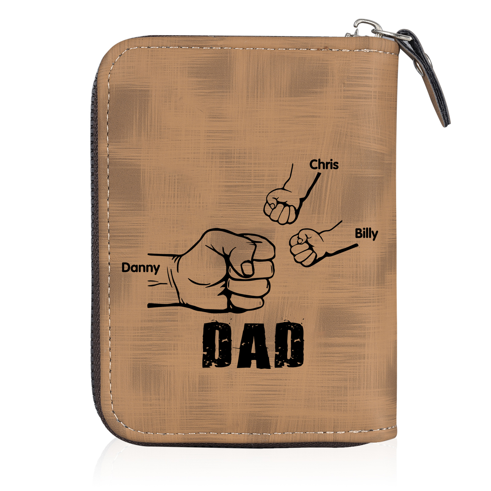 3 Names - Personalized Photo Text Custom Leather Men's Wallet Custom Name Zipper Wallet for Dad
