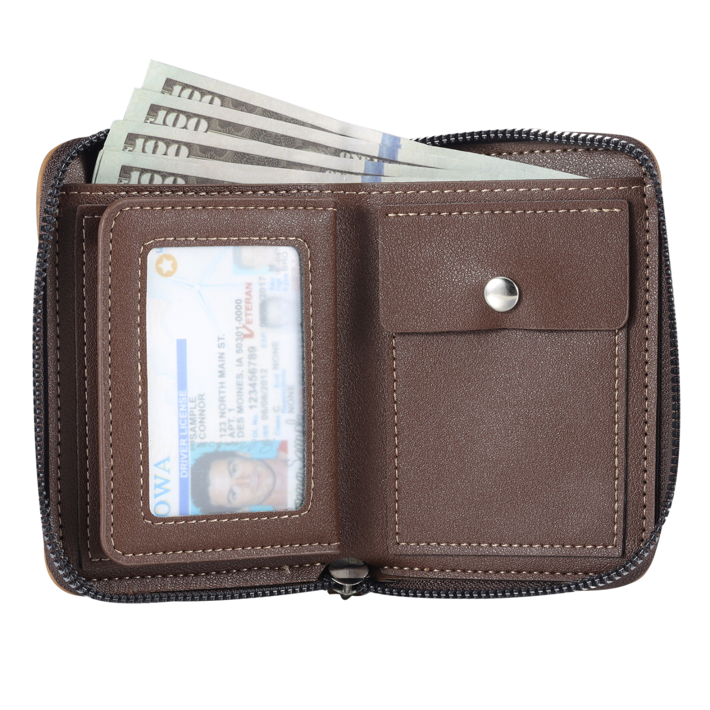 4 Names - Personalised Fist Bump Fist Bump Photo Custom Leather Men's Zipper Wallet as a Father's Day Gift for Dad