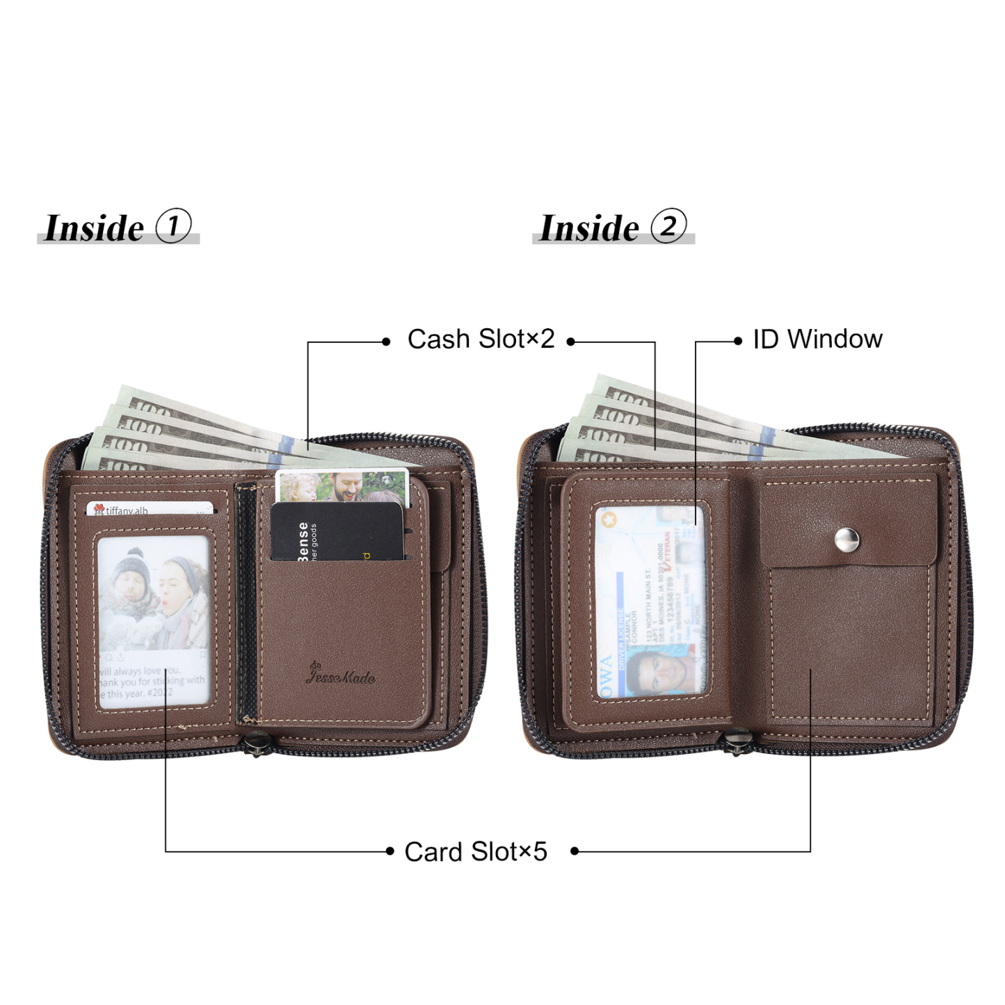 5 Names - Personalized Photo Text Custom Leather Men's Wallet Custom Name Zipper Wallet for Dad
