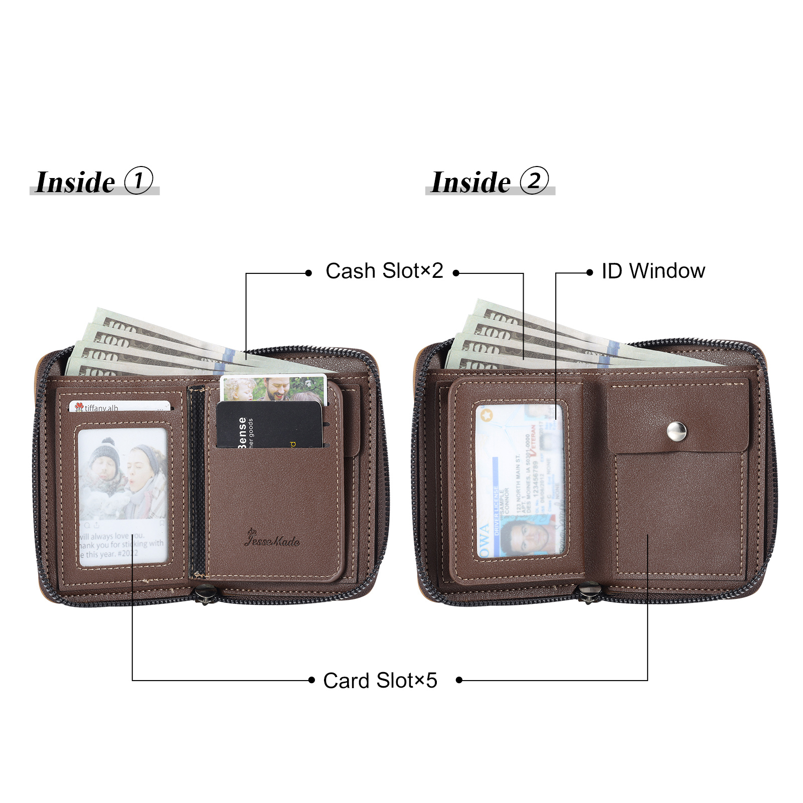 5 Names - Personalized Photo Text Custom Leather Men's Wallet Custom Name Zipper Wallet for Dad
