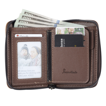 5 Names - Personalized Photo Text Custom Leather Men's Wallet Custom Name Zipper Wallet for Dad
