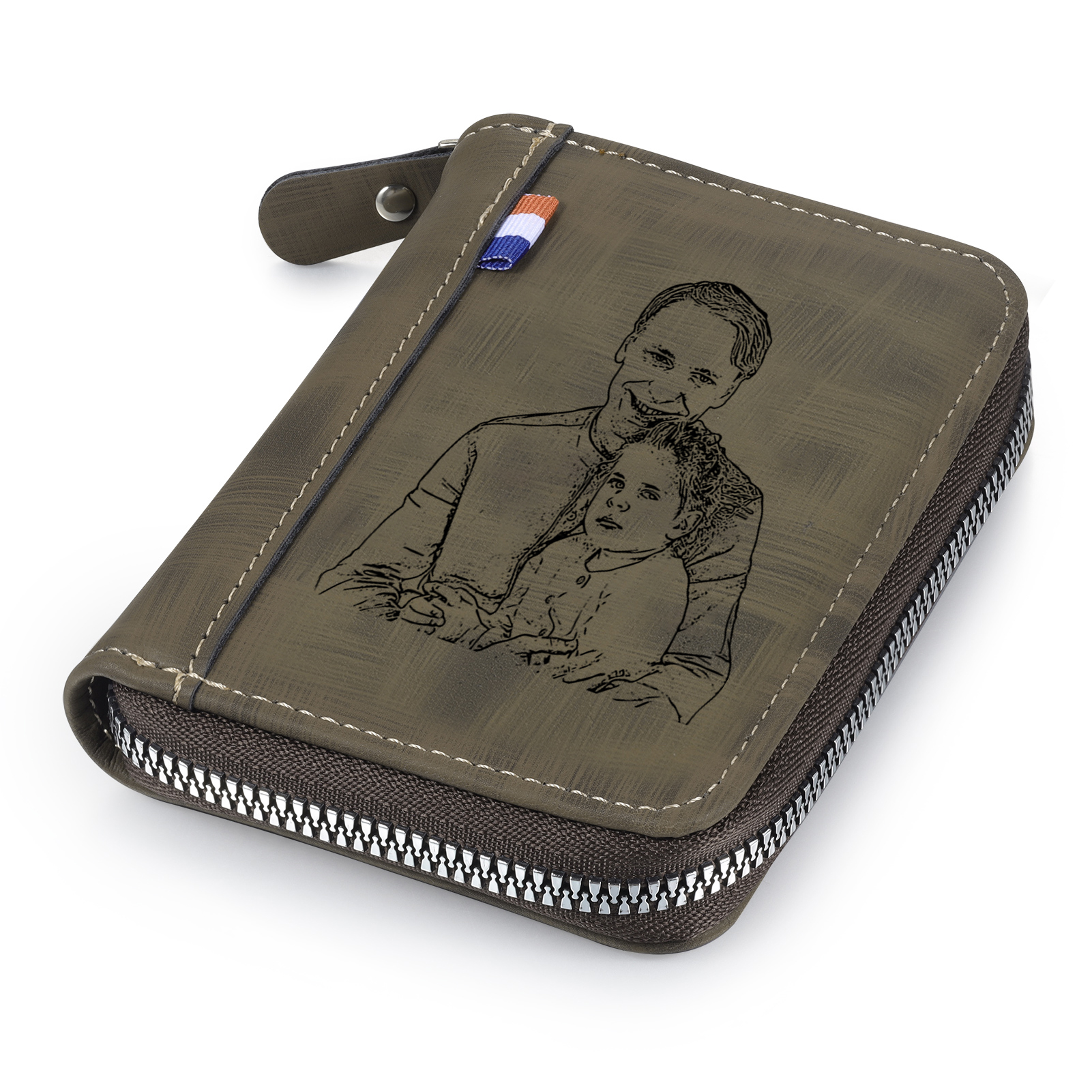 4 Names - Personalised Fist Bump Fist Bump Photo Custom Leather Men's Zipper Wallet as a Father's Day Gift for Dad