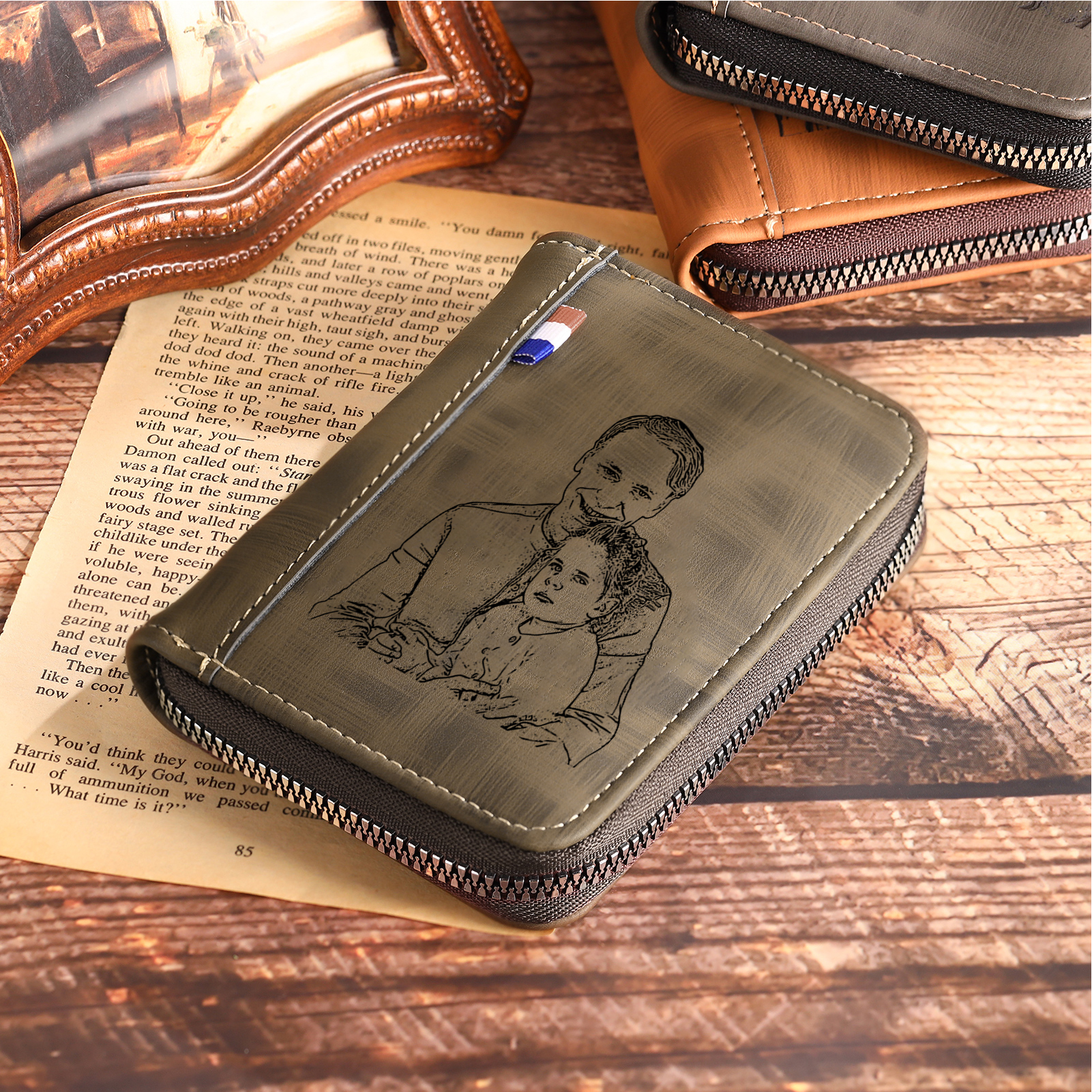 5 Names - Personalized Photo Text Custom Leather Men's Wallet Custom Name Zipper Wallet for Dad