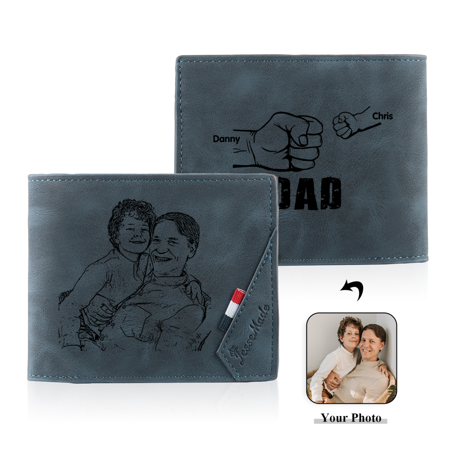 Jessemade UK 2 Names - Personalized Photo Custom Leather Men's Wallet as a Father's Day Gift for Dad 24.99 m1-t1-n2