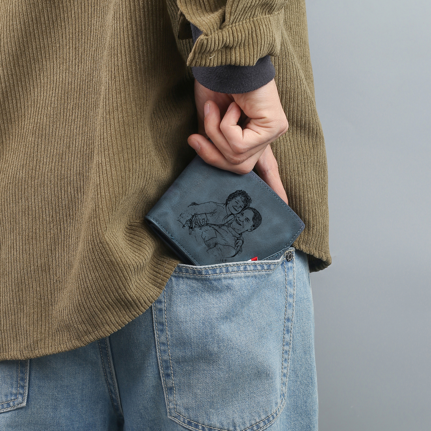 2 Names - Personalized Photo Custom Leather Men's Wallet as a Father's Day Gift for Dad