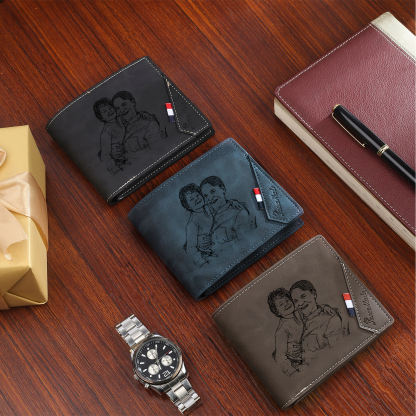 2 Names - Personalized Photo Custom Leather Men's Wallet as a Father's Day Gift for Dad