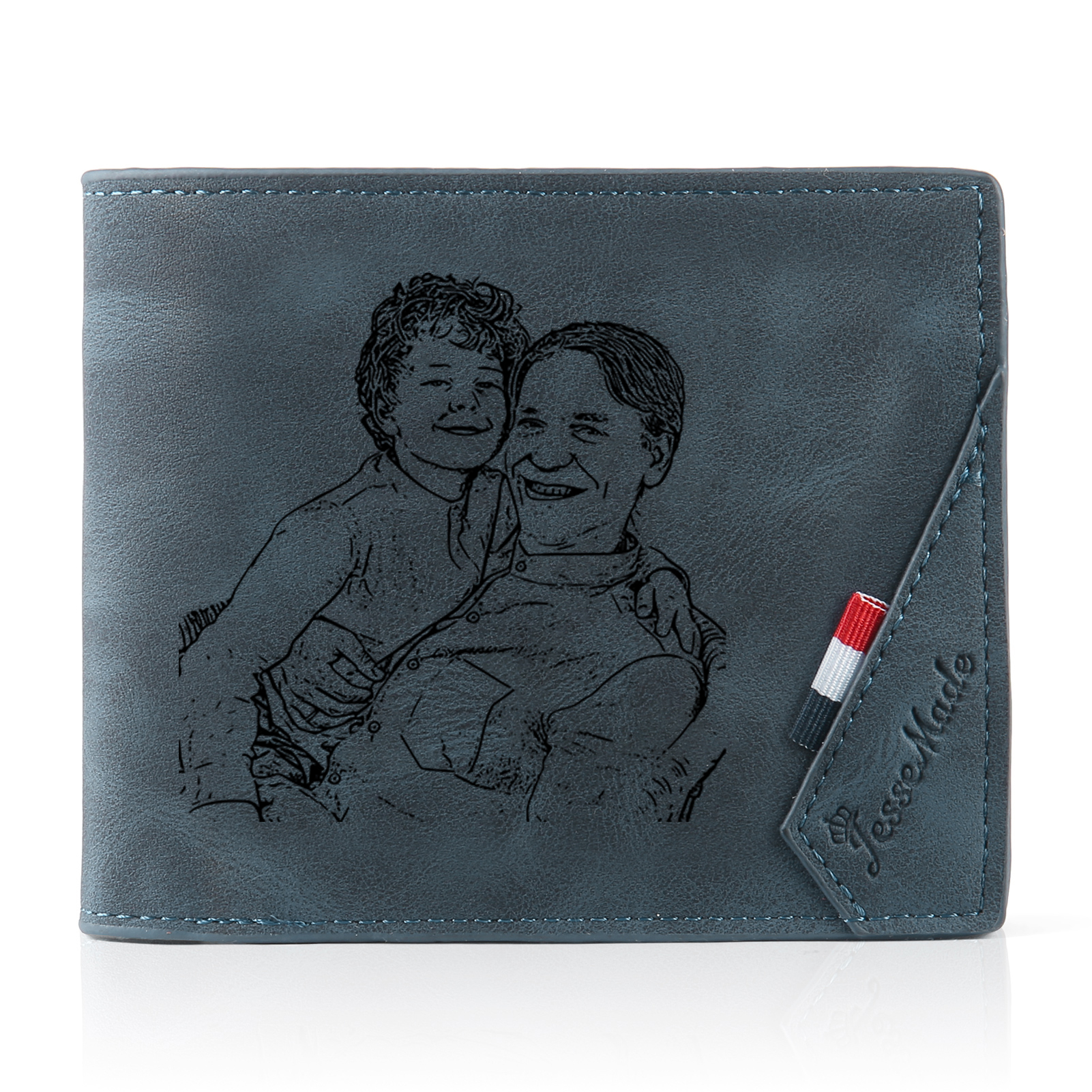 2 Names - Personalized Photo Custom Leather Men's Wallet as a Father's Day Gift for Dad
