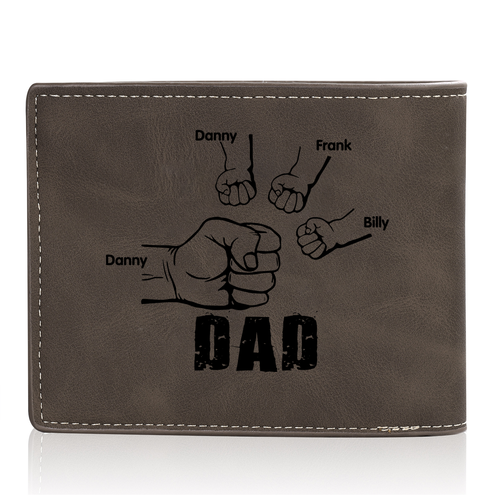 4 Names - Personalized Photo Custom Leather Men's Wallet as a Father's Day Gift for Dad