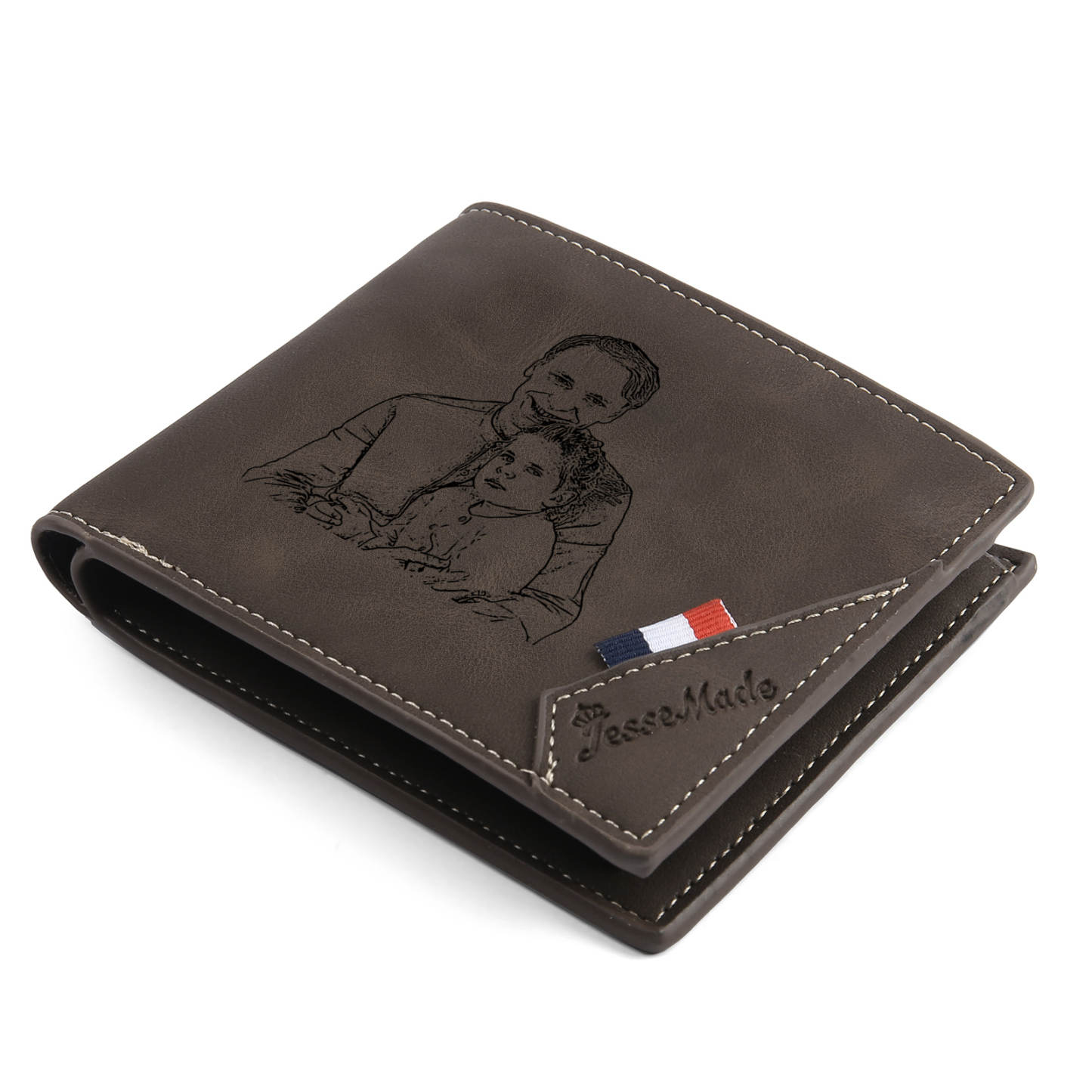 2 Names - Personalized Photo Custom Leather Men's Wallet as a Father's Day Gift for Dad