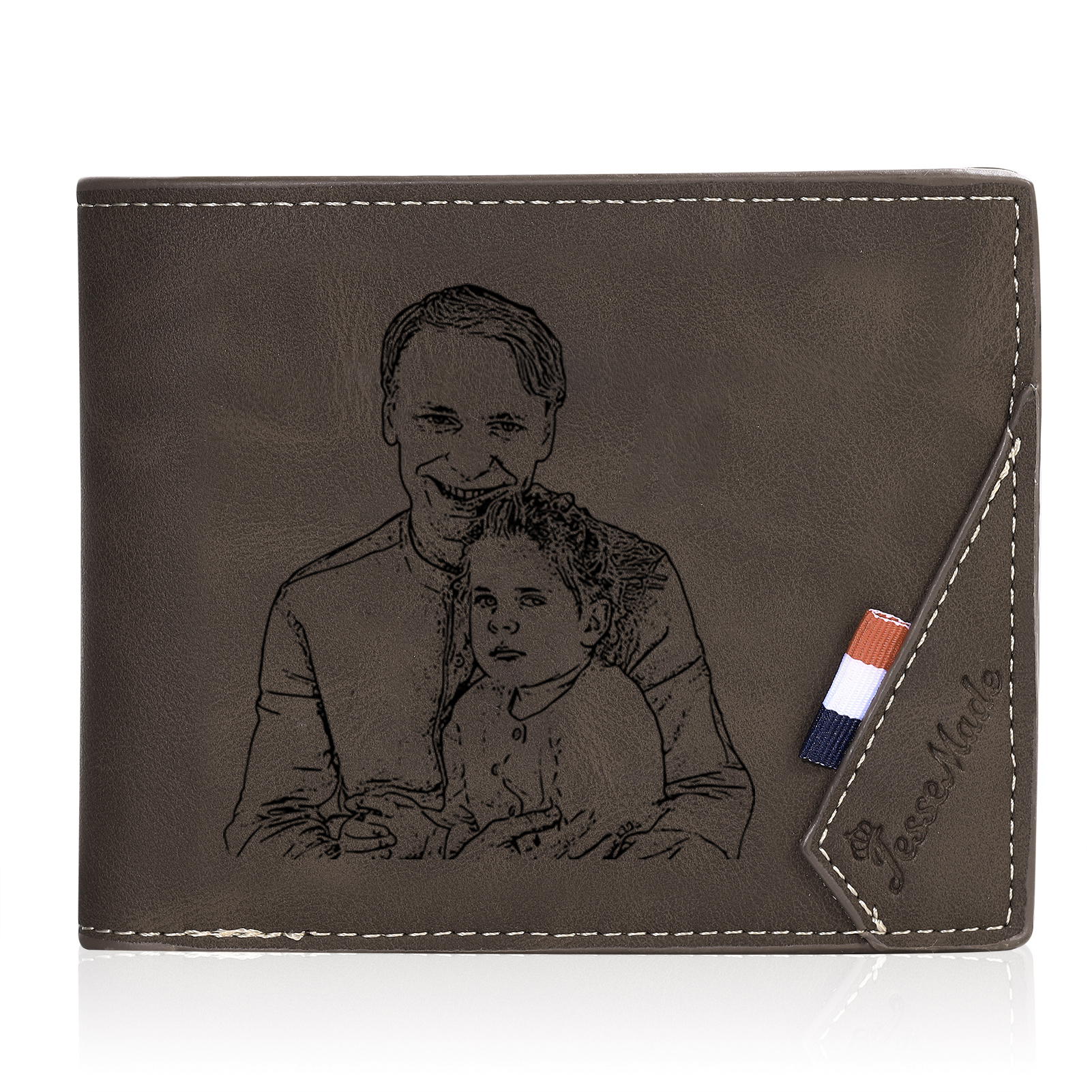 2 Names - Personalized Photo Custom Leather Men's Wallet as a Father's Day Gift for Dad