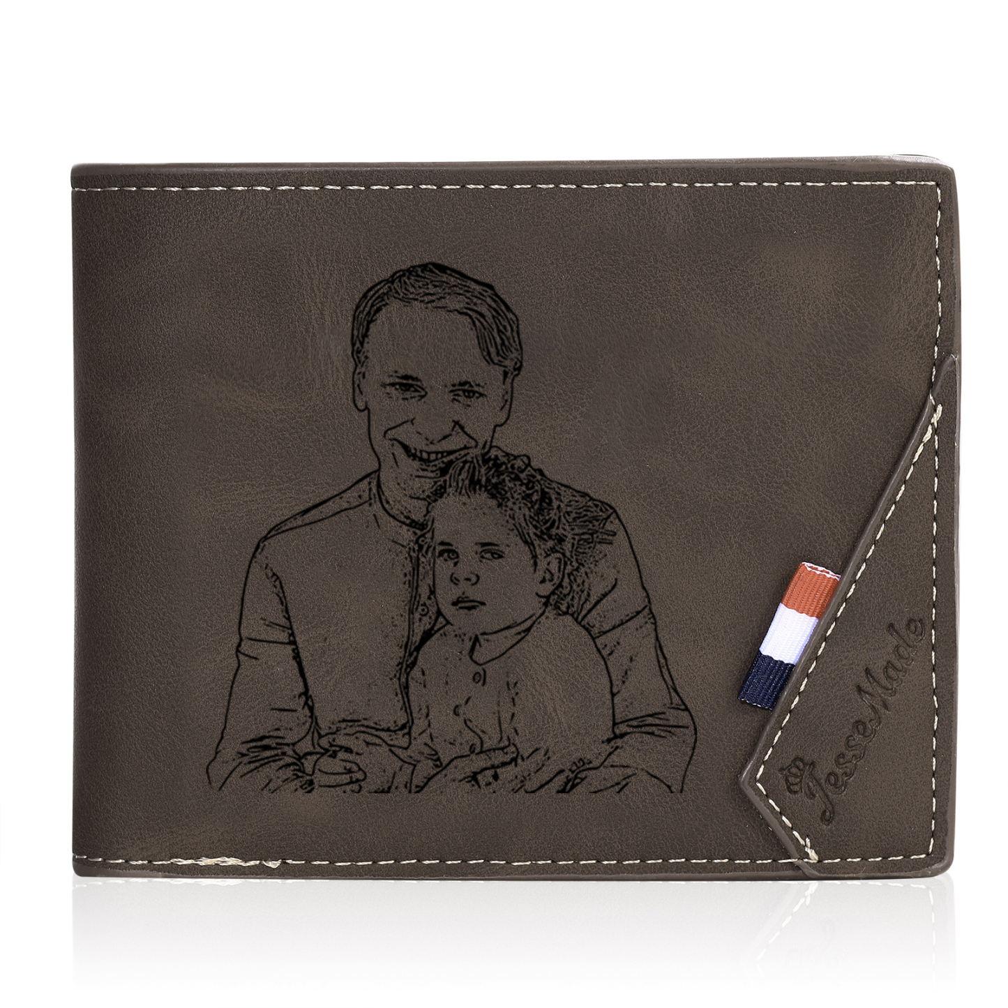 2 Names - Personalized Photo Custom Leather Men's Wallet as a Father's Day Gift for Dad