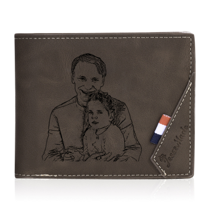 2 Names - Personalized Photo Custom Leather Men's Wallet as a Father's Day Gift for Dad