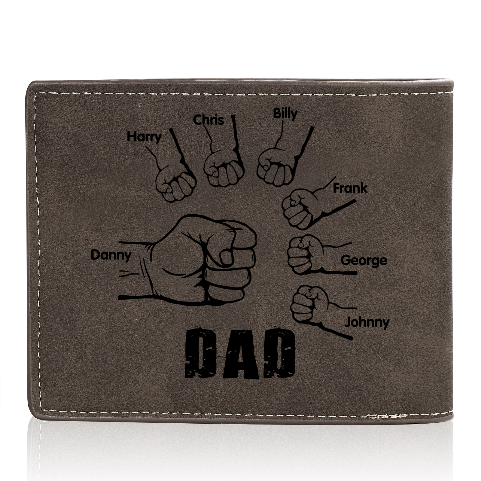 7 Names - Personalised Photo Custom Leather Men's Wallet as a Father's Day Gift for Dad