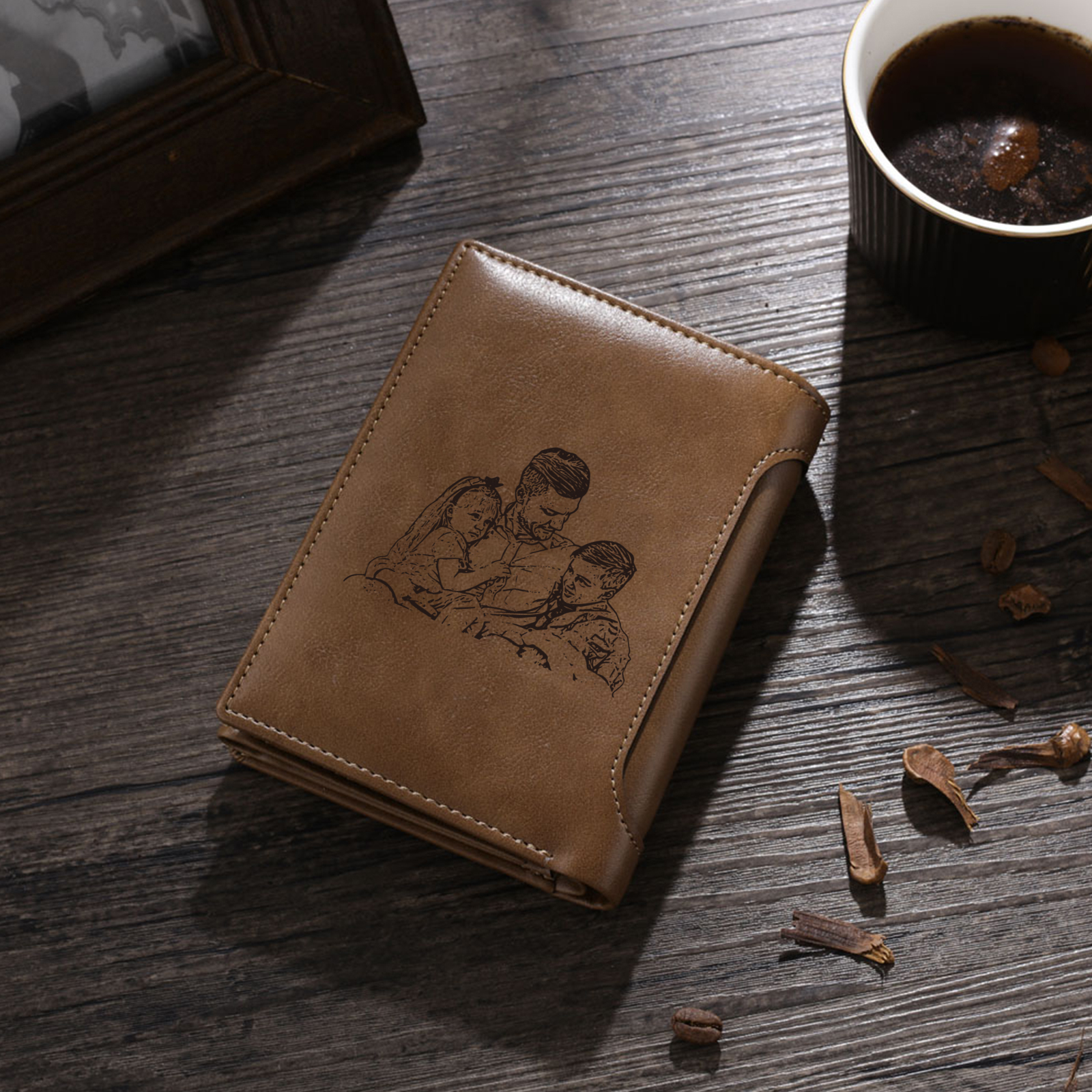 2 Names-Personalized Doll Customized Leather Men's Wallet Customized Name Folding Brown Wallet for Dad