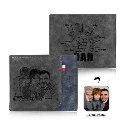 6 Names - Personalised Photo Custom Leather Men's Wallet as a Father's Day Gift for Dad