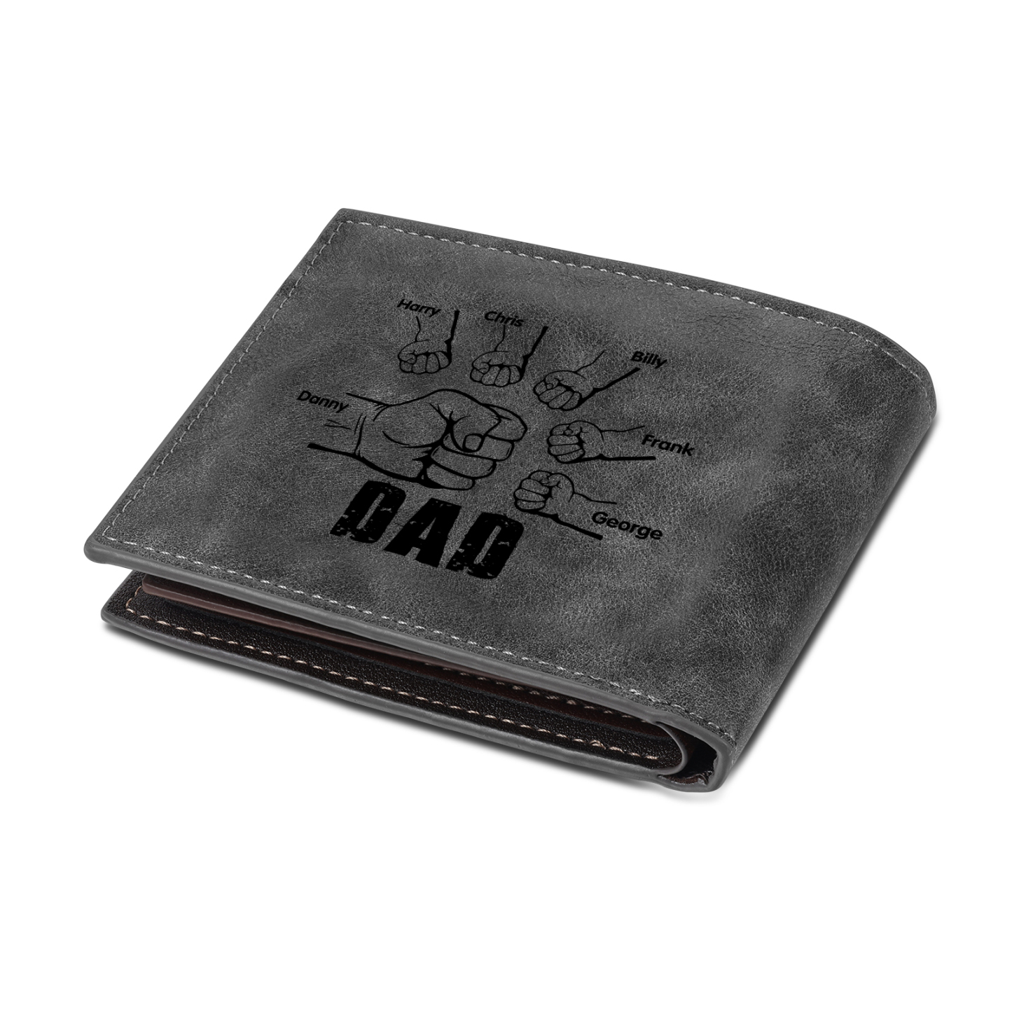 6 Names - Personalised Photo Custom Leather Men's Wallet as a Father's Day Gift for Dad