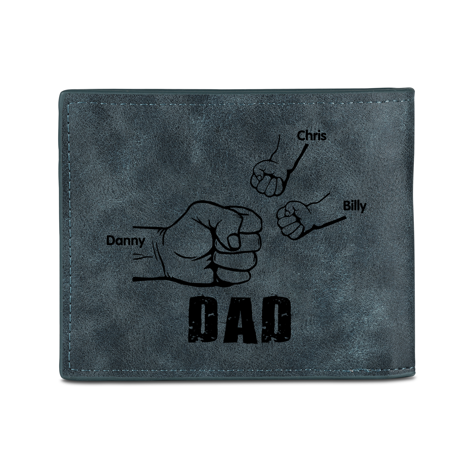 3 Names - Personalised Photo Custom Leather Men's Wallet as a Father's Day Gift for Dad