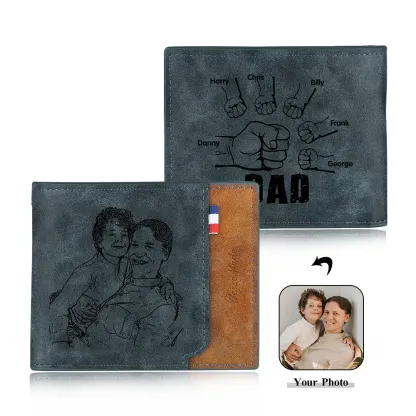 6 Names - Personalised Photo Custom Leather Men's Wallet as a Father's Day Gift for Dad