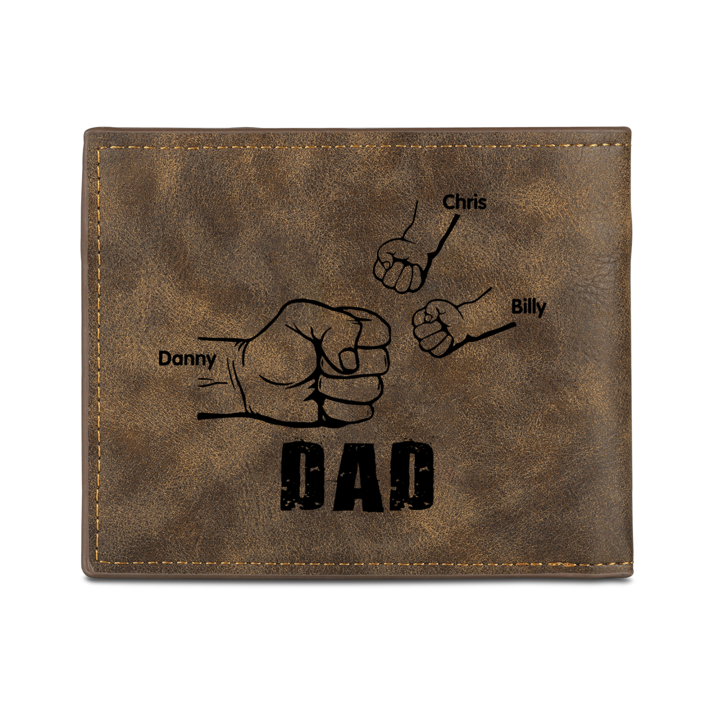 3 Names - Personalised Photo Custom Leather Men's Wallet as a Father's Day Gift for Dad