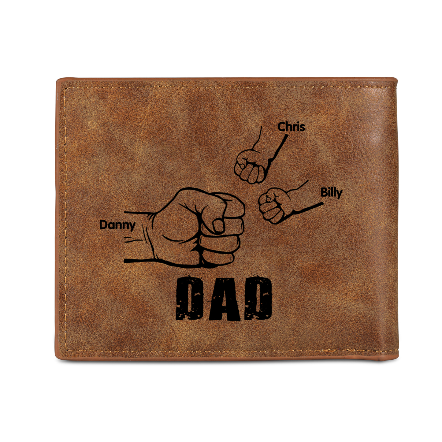 3 Names - Personalised Photo Custom Leather Men's Wallet as a Father's Day Gift for Dad