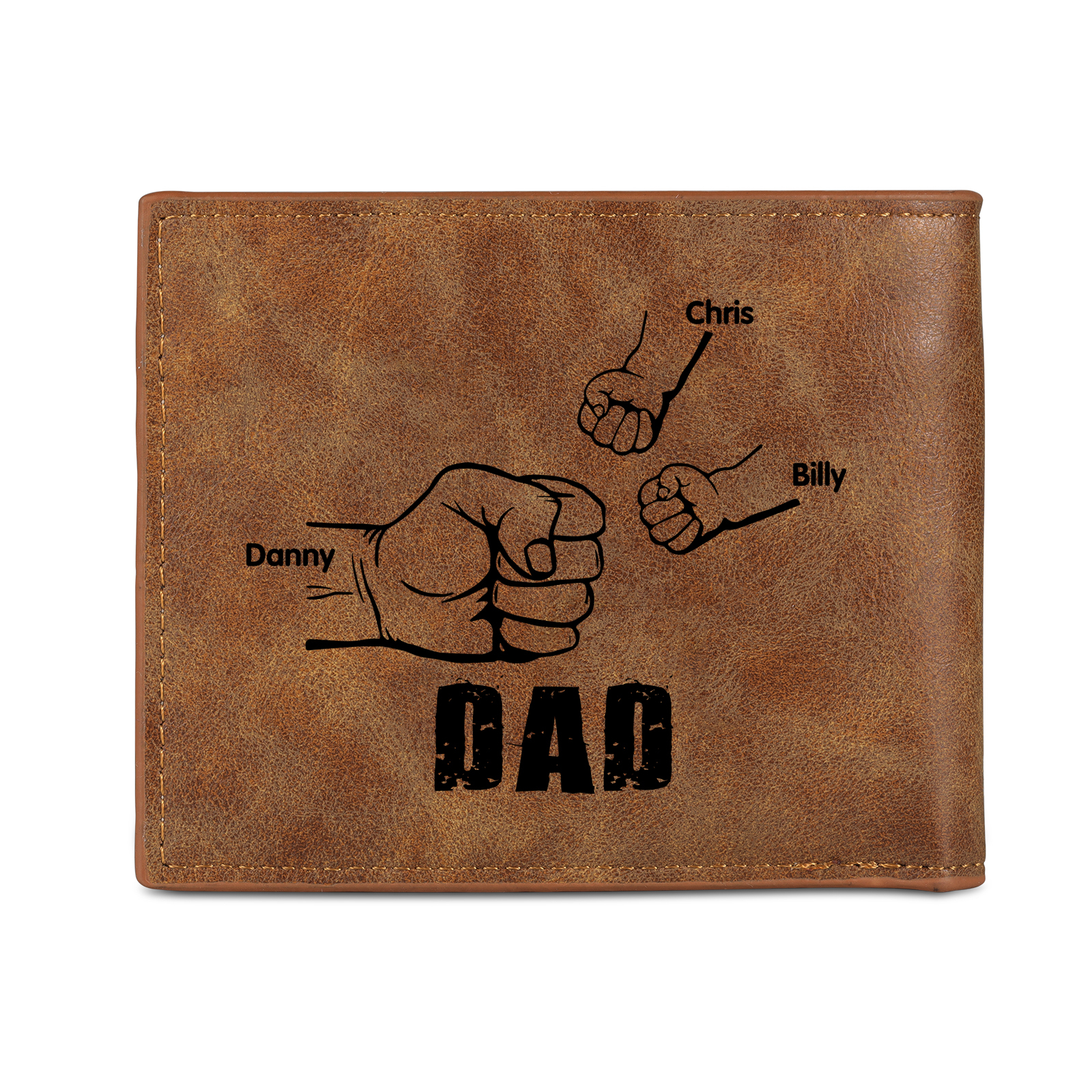 3 Names - Personalised Photo Custom Leather Men's Wallet as a Father's Day Gift for Dad