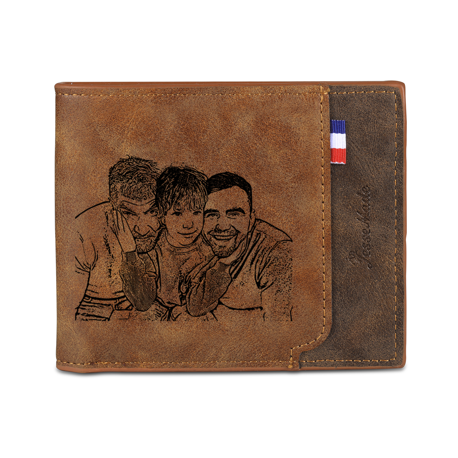 6 Names - Personalised Photo Custom Leather Men's Wallet as a Father's Day Gift for Dad