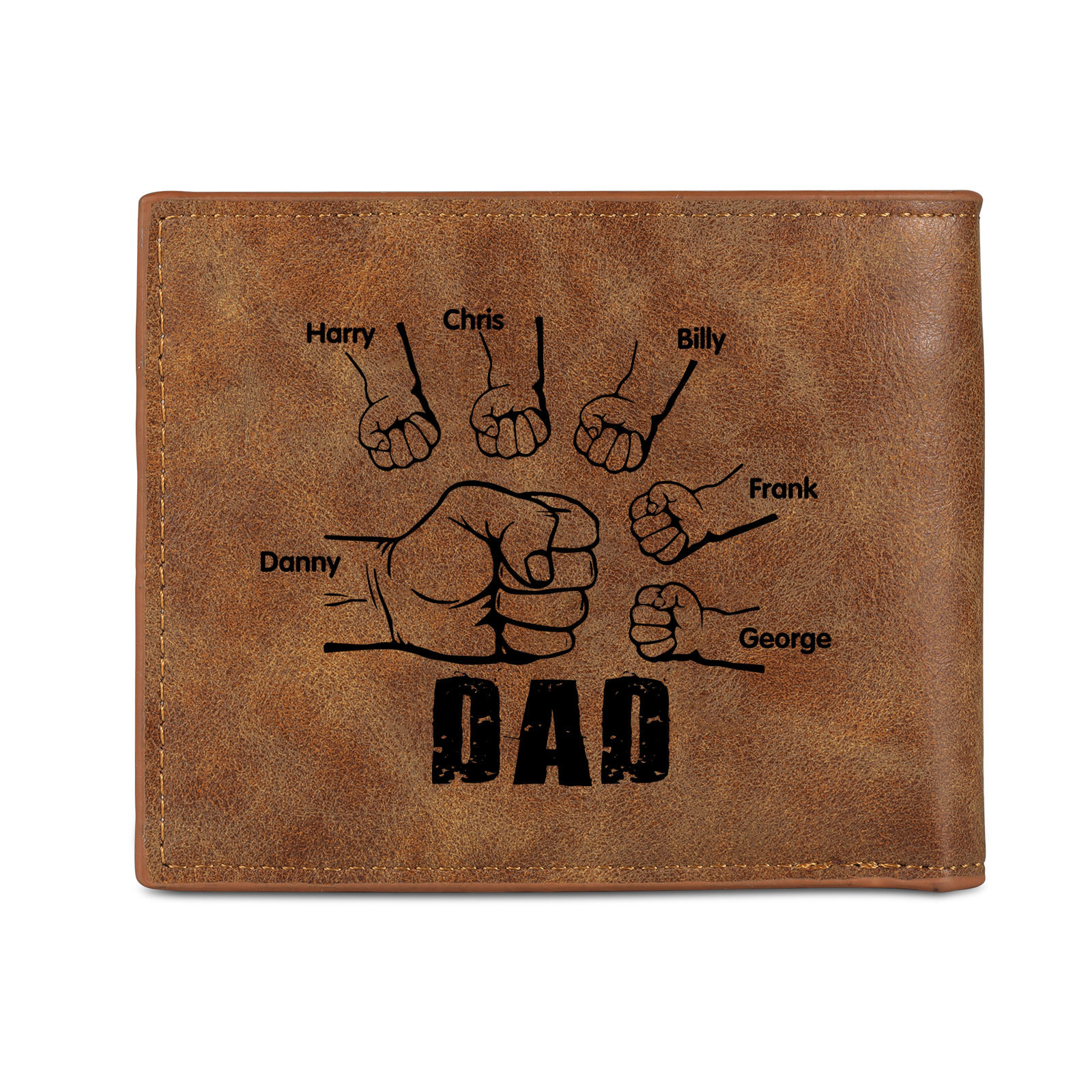 6 Names - Personalised Photo Custom Leather Men's Wallet as a Father's Day Gift for Dad