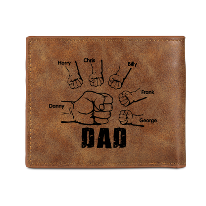 6 Names - Personalised Photo Custom Leather Men's Wallet as a Father's Day Gift for Dad