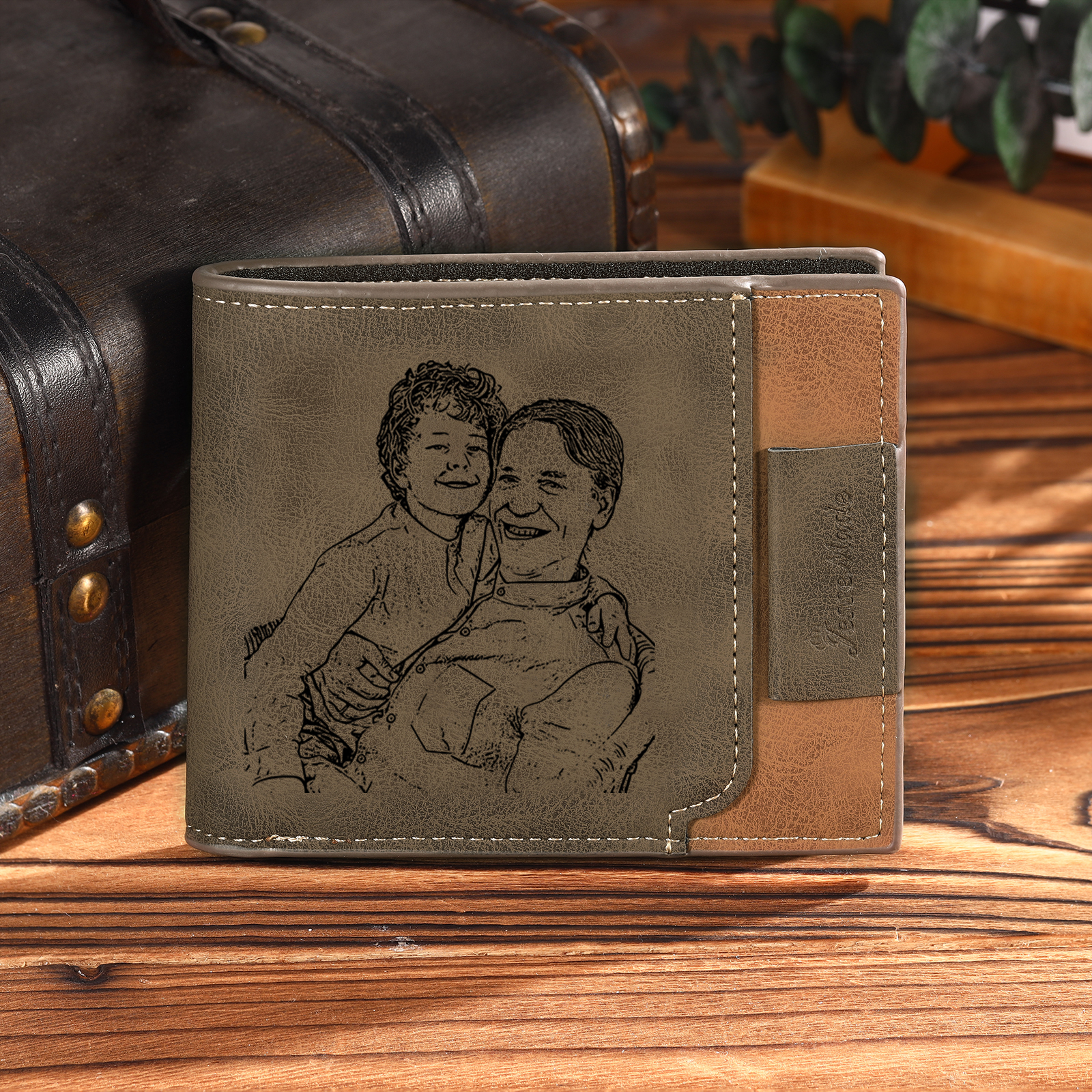 7 Names - Personalised Photo Custom Leather Men's Wallet as a Father's Day Gift for Dad