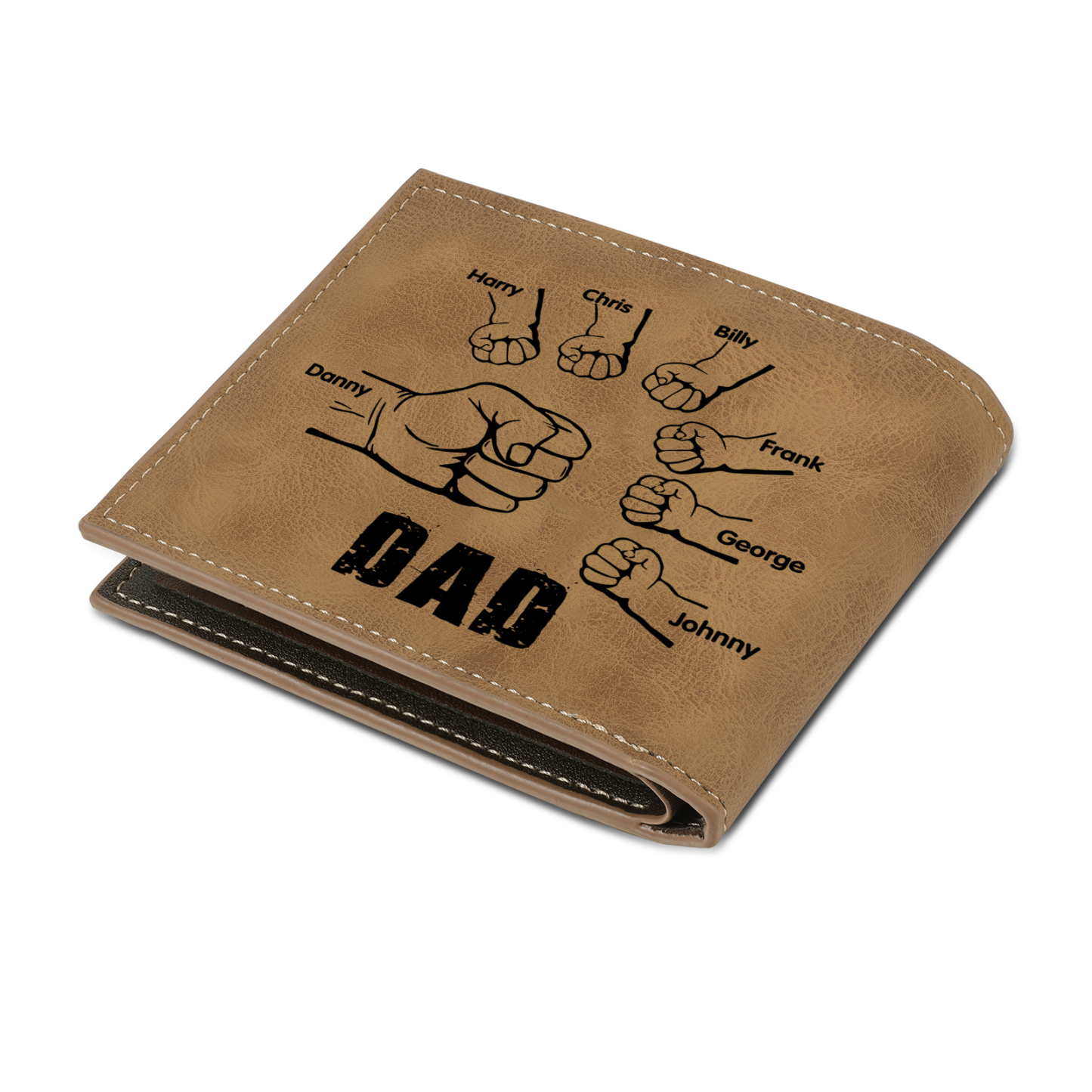 7 Names - Personalised Photo Custom Leather Men's Wallet as a Father's Day Gift for Dad