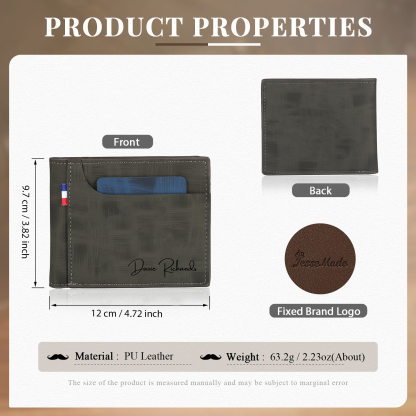Personalized Custom Name Leather Men's Wallet Custom Name Folding Wallet for Dad