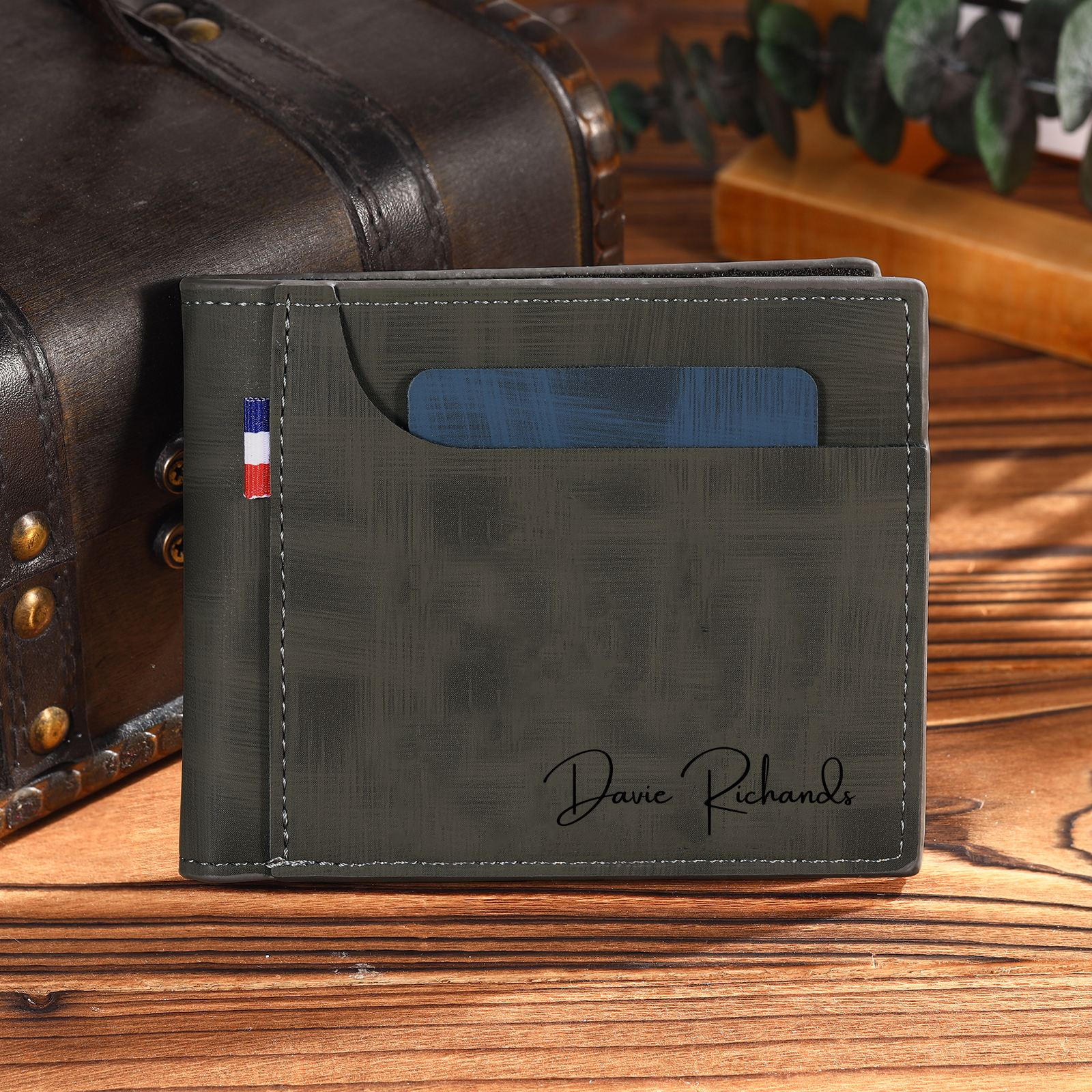 Personalized Custom Name Leather Men's Wallet Custom Name Folding Wallet for Dad