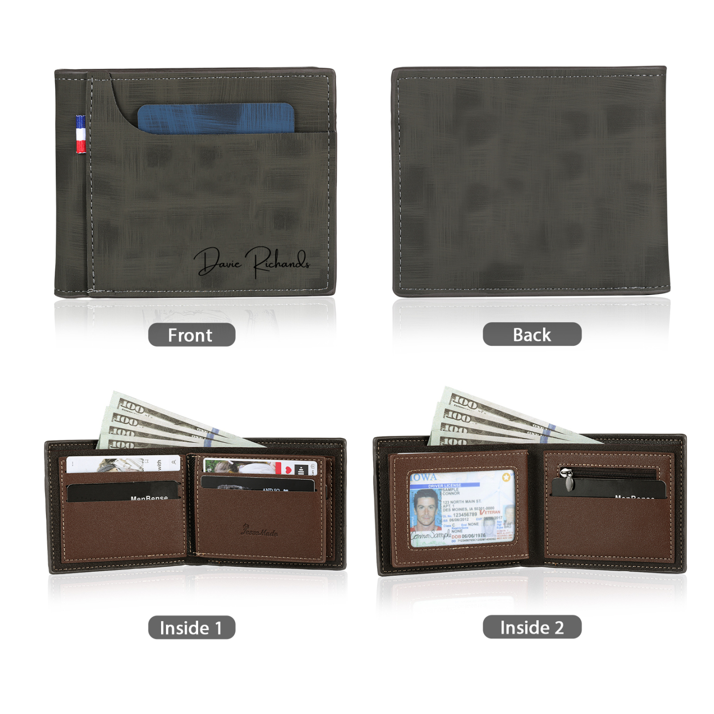 Personalized Custom Name Leather Men's Wallet Custom Name Folding Wallet for Dad