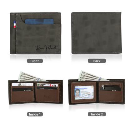 Personalized Custom Name Leather Men's Wallet Custom Name Folding Wallet for Dad