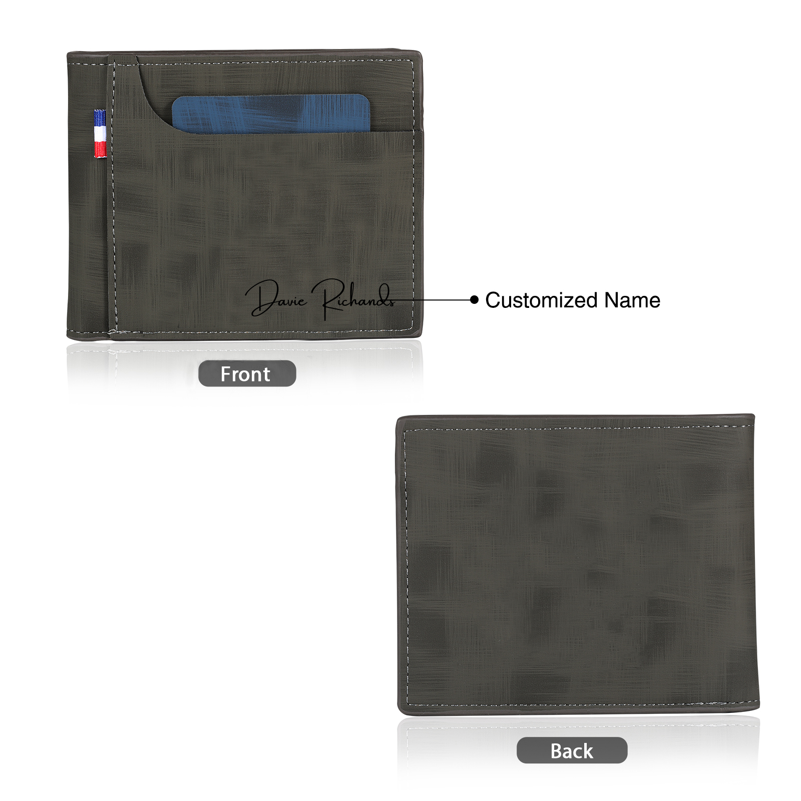 Personalized Custom Name Leather Men's Wallet Custom Name Folding Wallet for Dad