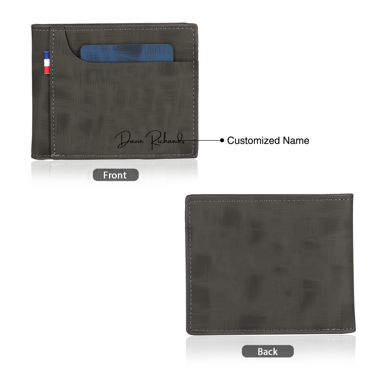 Personalized Custom Name Leather Men's Wallet Custom Name Folding Wallet for Dad