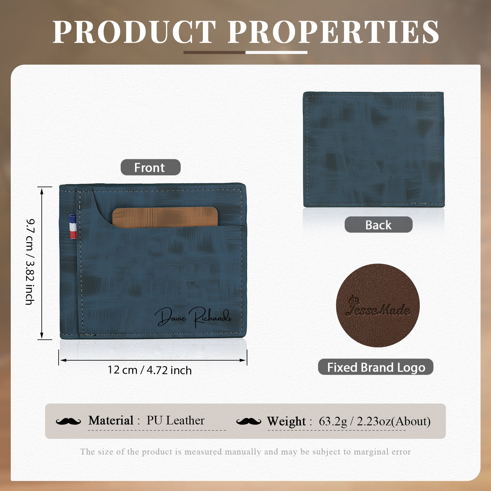 Personalized Custom Name Leather Men's Wallet Custom Name Folding Wallet for Dad
