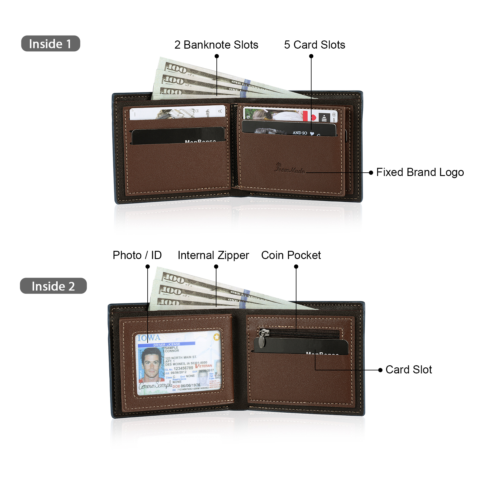 Personalized Custom Name Leather Men's Wallet Custom Name Folding Wallet for Dad