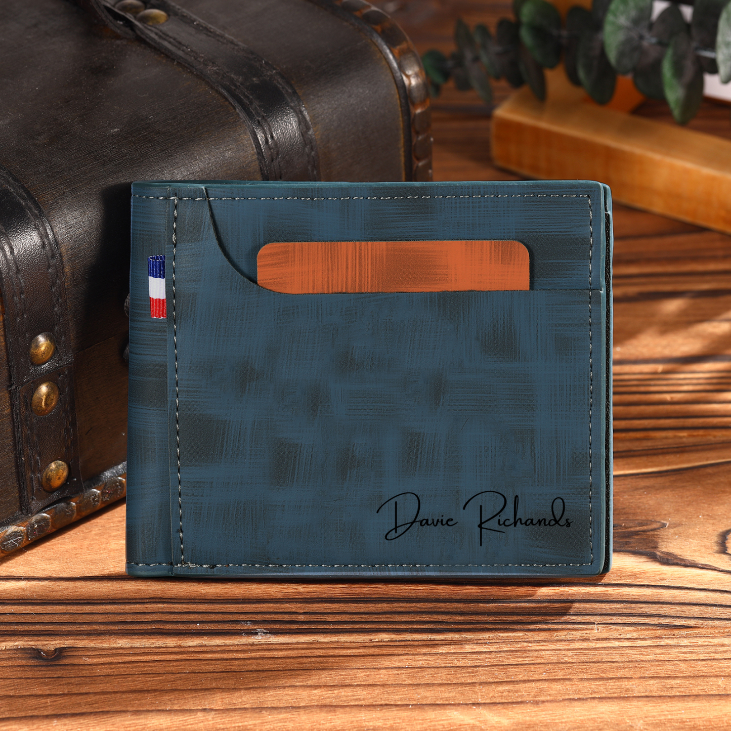 Personalized Custom Name Leather Men's Wallet Custom Name Folding Wallet for Dad