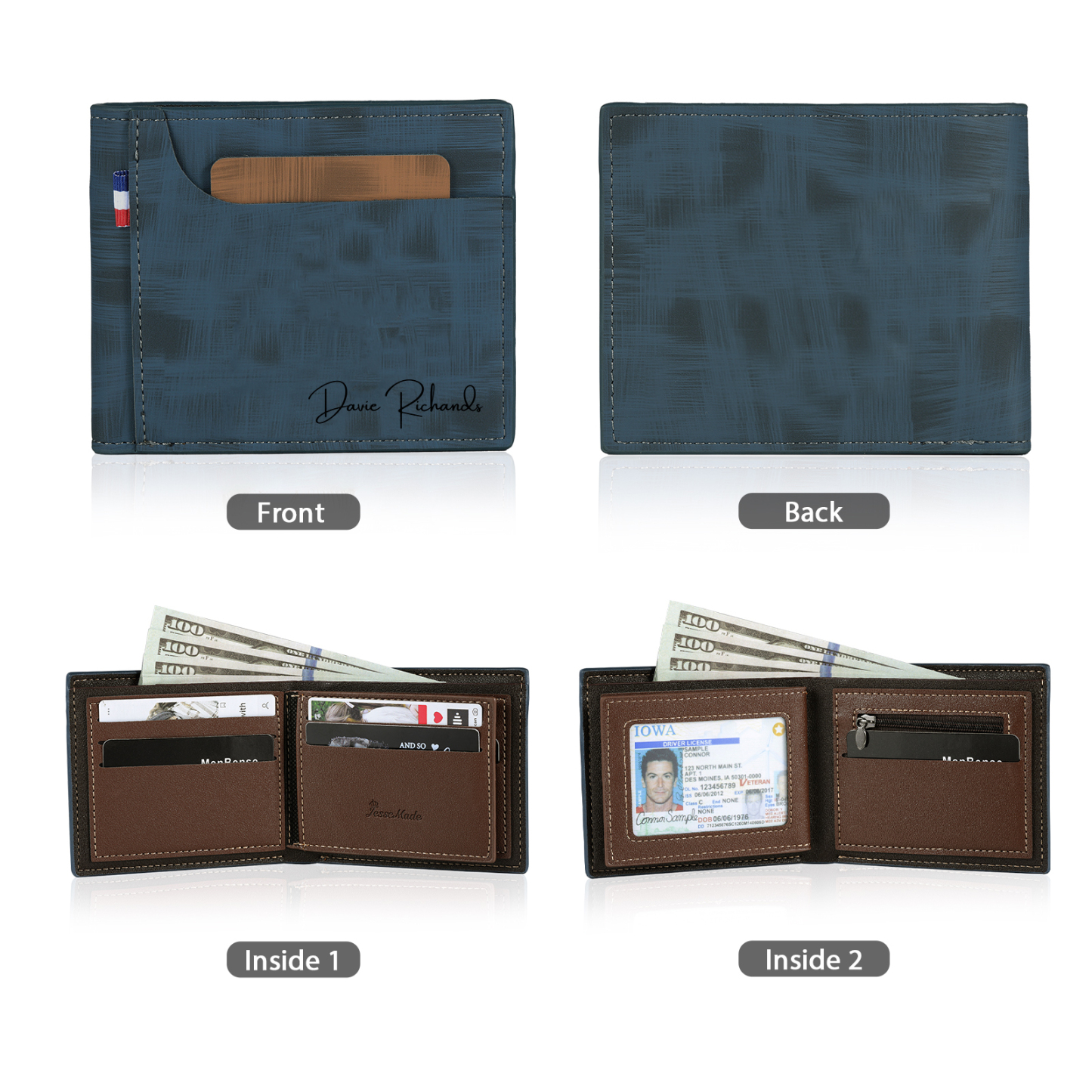 Personalized Custom Name Leather Men's Wallet Custom Name Folding Wallet for Dad