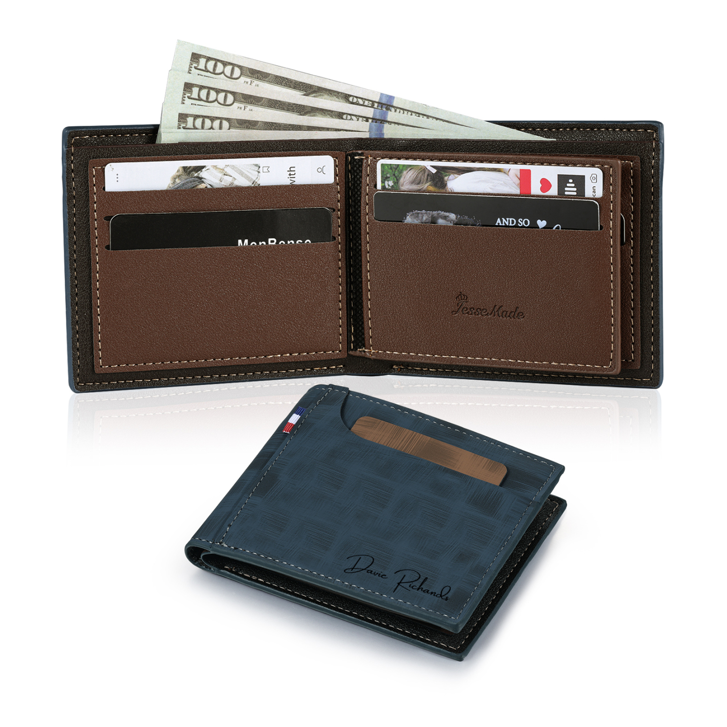 Personalized Custom Name Leather Men's Wallet Custom Name Folding Wallet for Dad