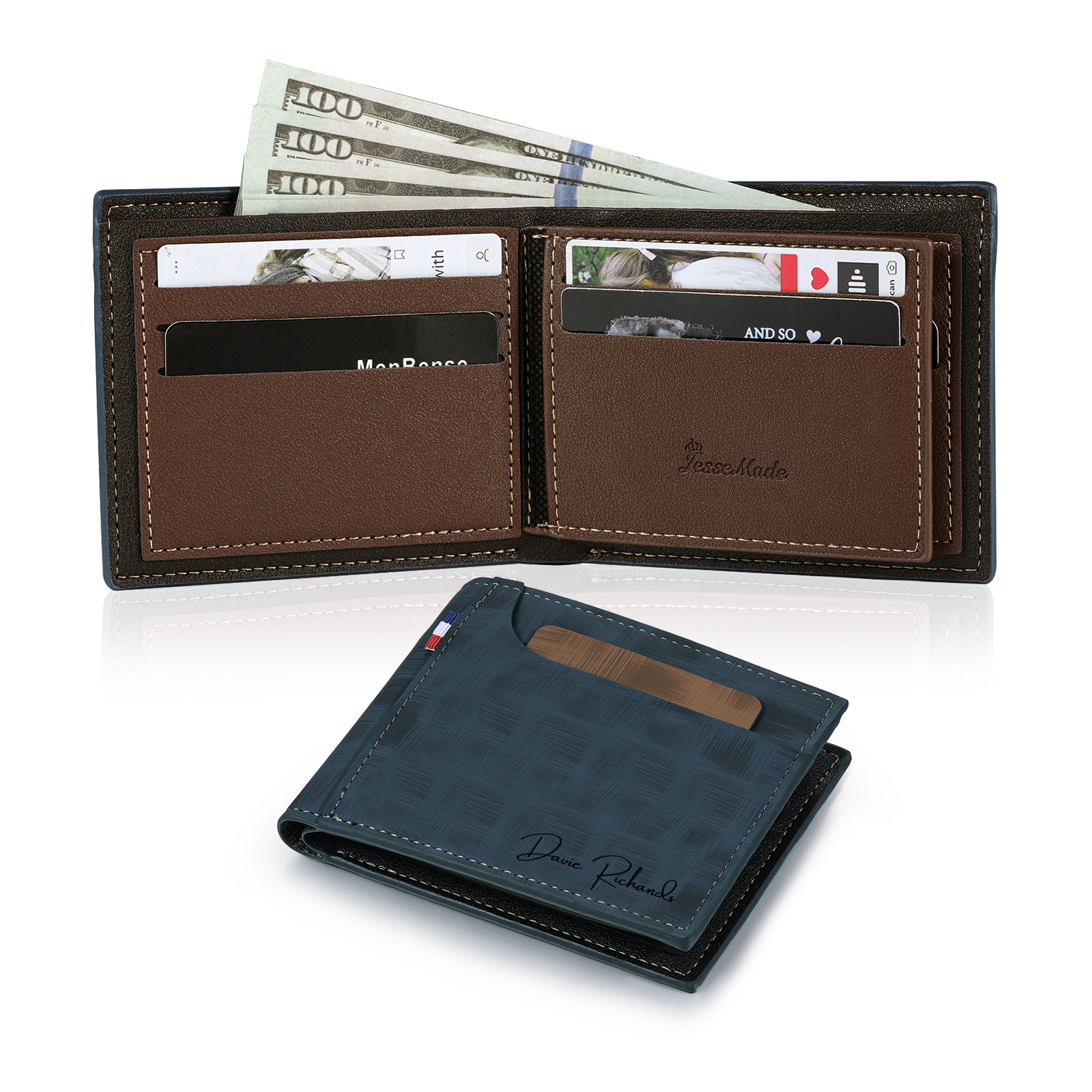 Personalized Custom Name Leather Men's Wallet Custom Name Folding Wallet for Dad