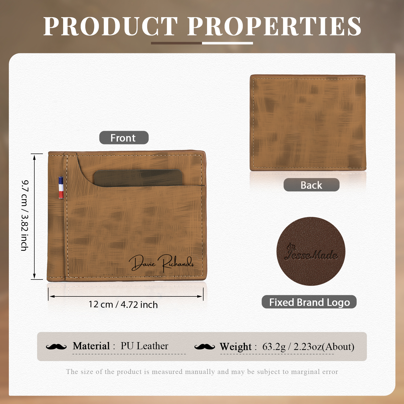 Personalized Custom Name Leather Men's Wallet Custom Name Folding Wallet for Dad