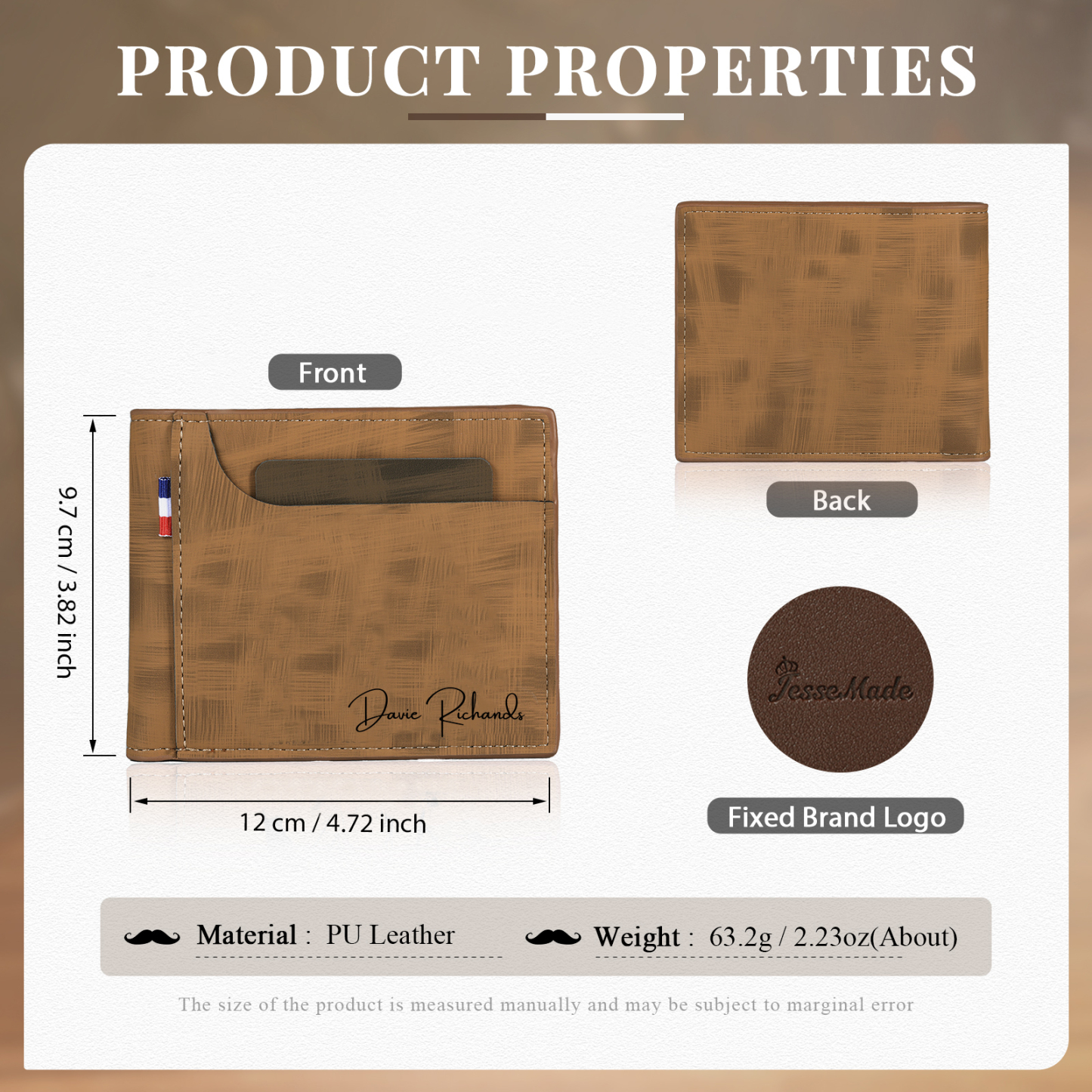Personalized Custom Name Leather Men's Wallet Custom Name Folding Wallet for Dad