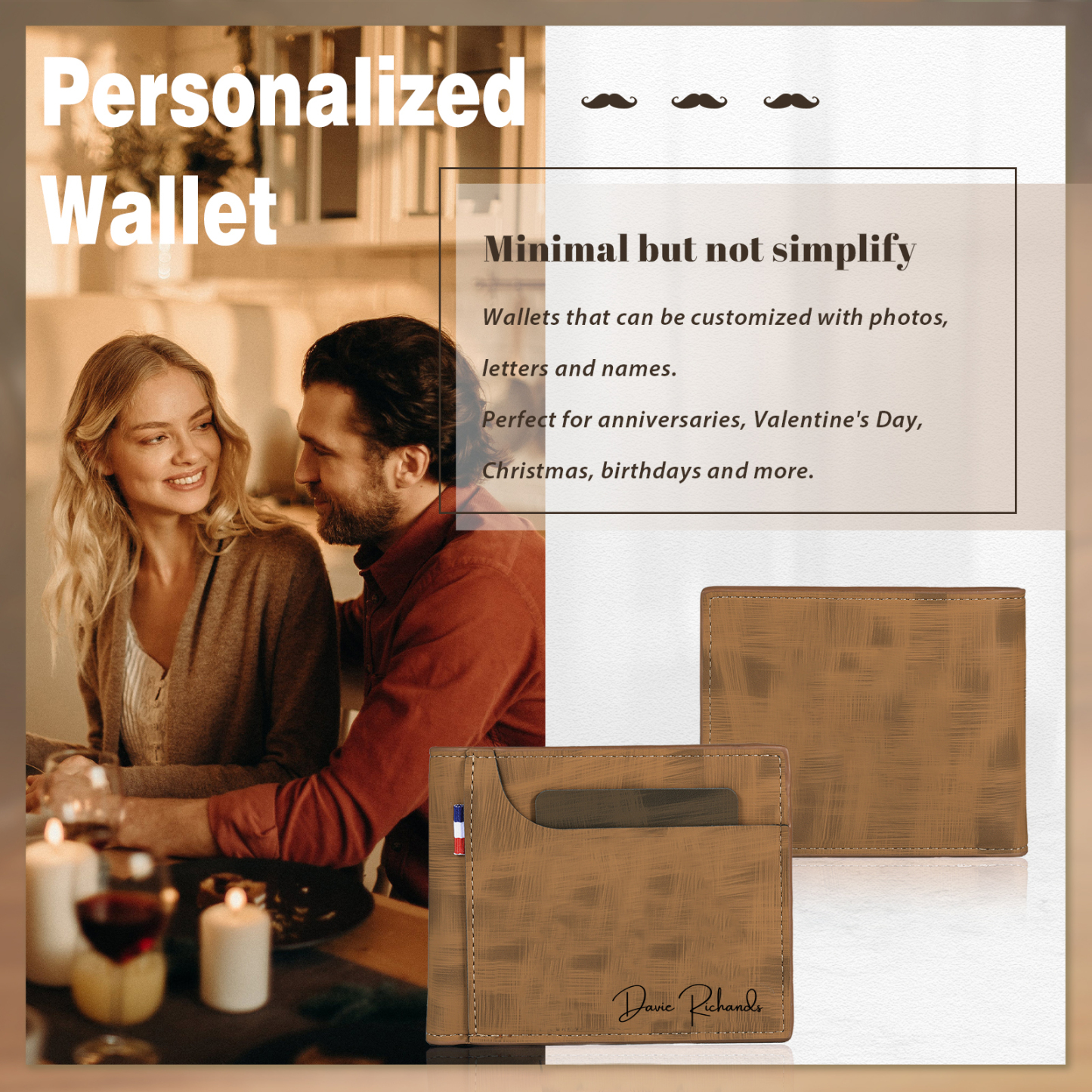 Personalized Custom Name Leather Men's Wallet Custom Name Folding Wallet for Dad