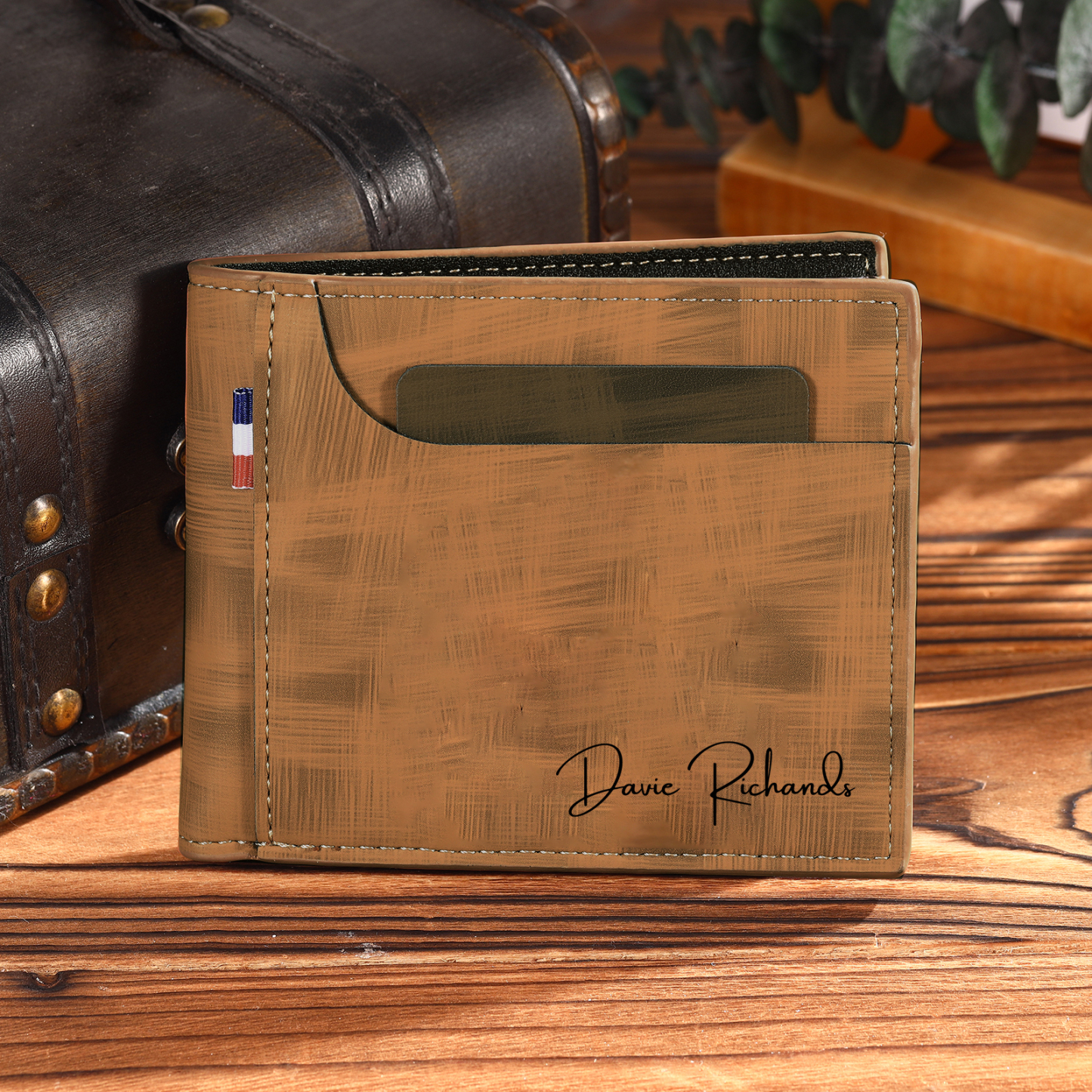 Personalized Custom Name Leather Men's Wallet Custom Name Folding Wallet for Dad
