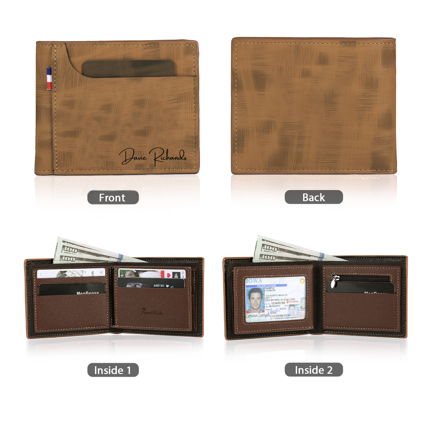 Personalized Custom Name Leather Men's Wallet Custom Name Folding Wallet for Dad