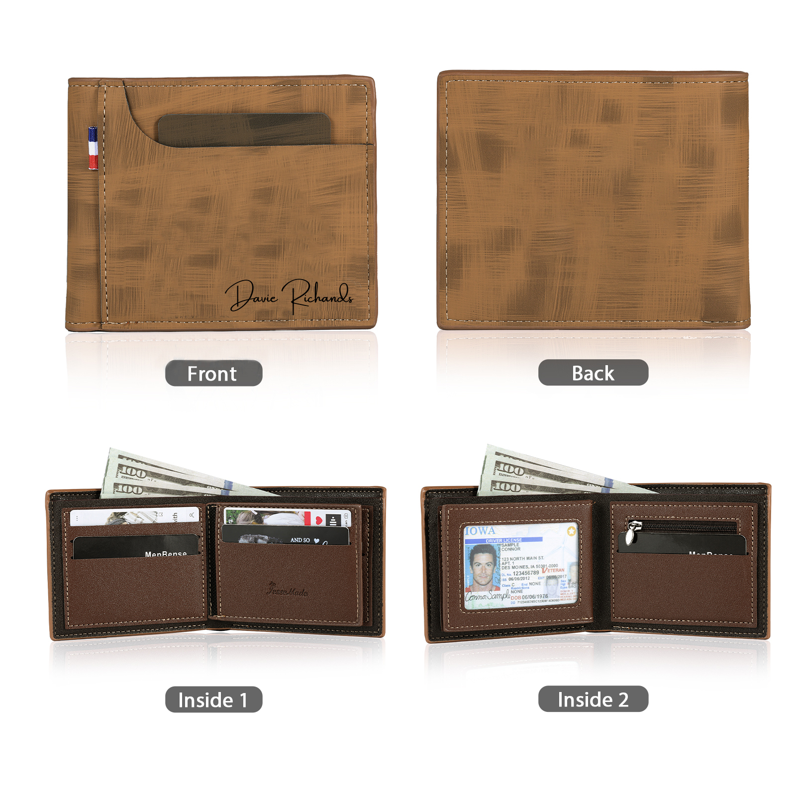 Personalized Custom Name Leather Men's Wallet Custom Name Folding Wallet for Dad