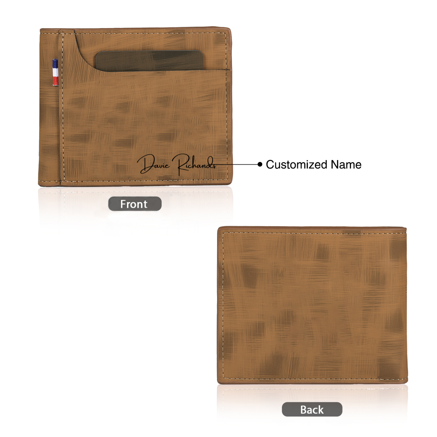 Personalized Custom Name Leather Men's Wallet Custom Name Folding Wallet for Dad